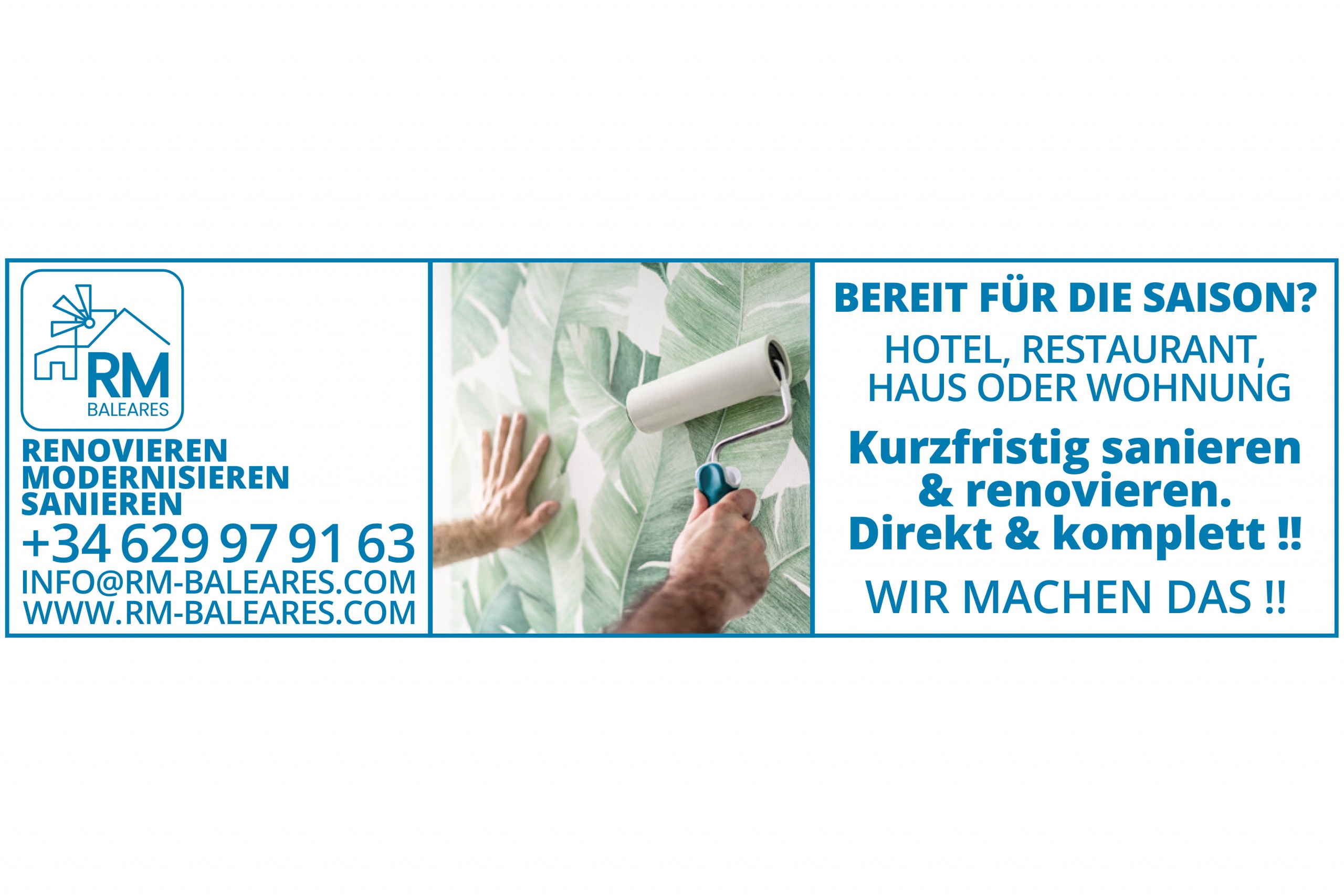 Anzeigen Kampagne des Bauunternehmens RM BALEARES auf Mallorca