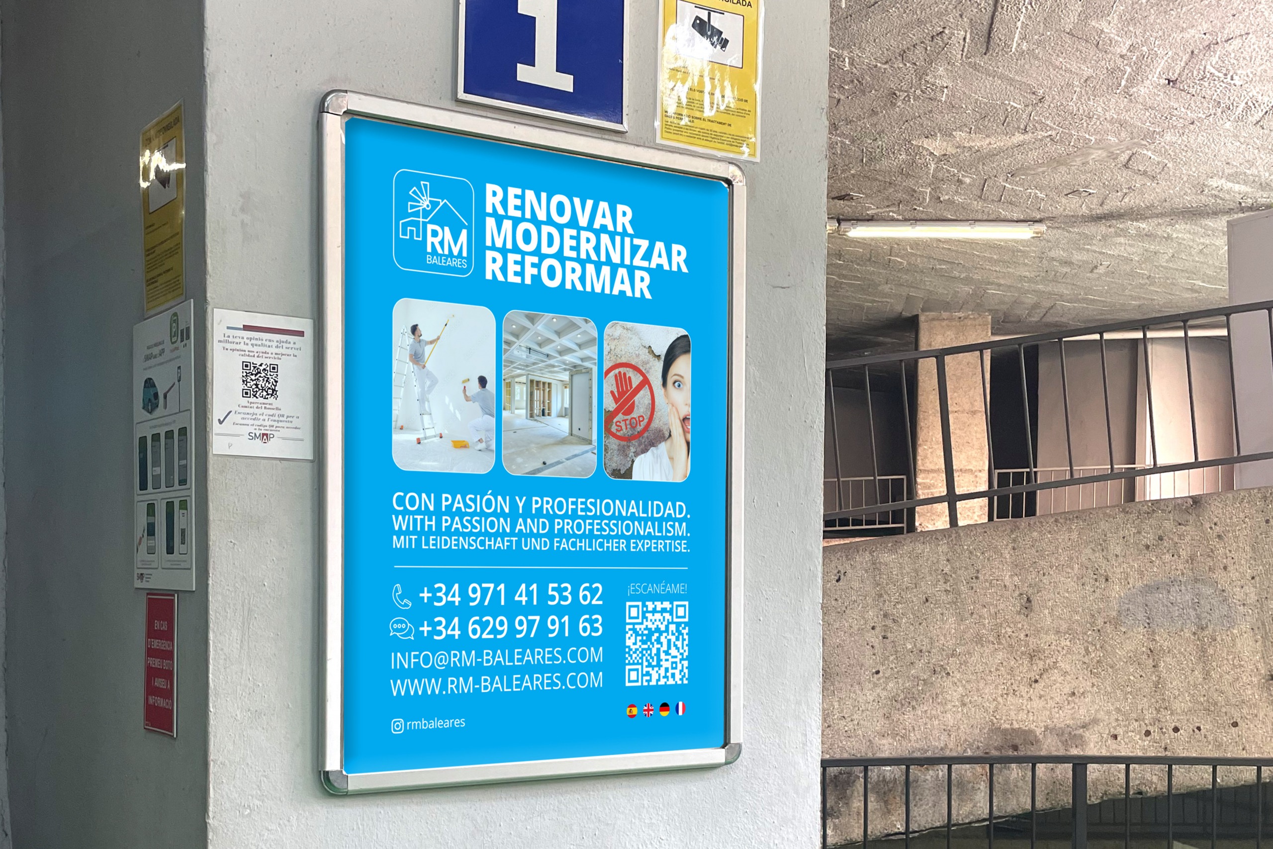 Plakat Kampagne des Bauunternehmens RM BALEARES auf Mallorca